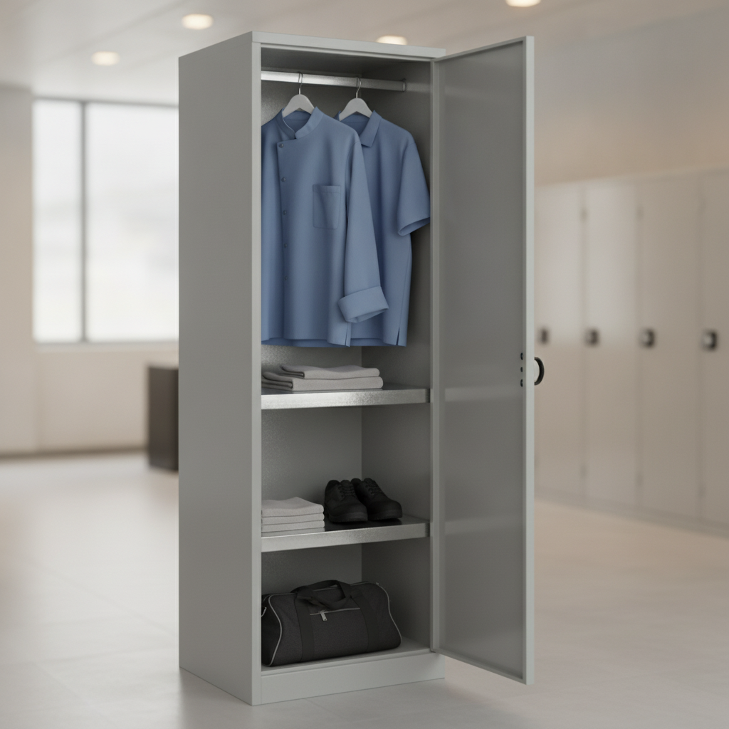 Grey Clothing Locker with Galvanised Shelves for Staff Rooms