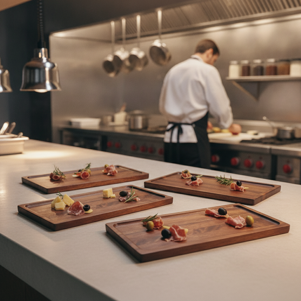 Wood Natural Hardwood Deli Boards 400x165mm for Catering (Pack of 4)