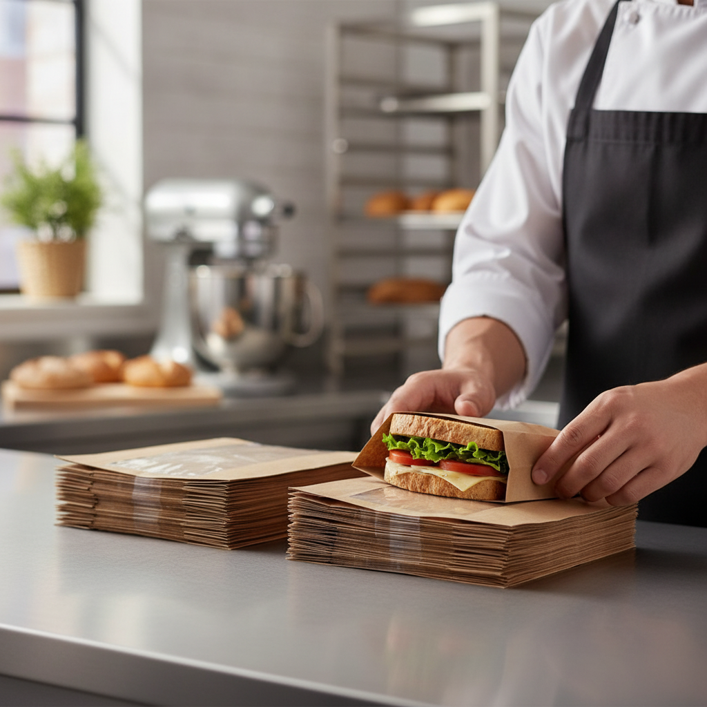 Compostable Kraft Sandwich Bags with PLA Window for Food Service (Pack of 1000)