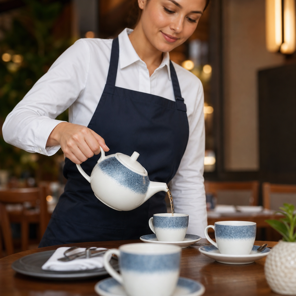 Porcelain Beverage Pots 15oz in Topaz Blue for Hospitality (Pack of 4)