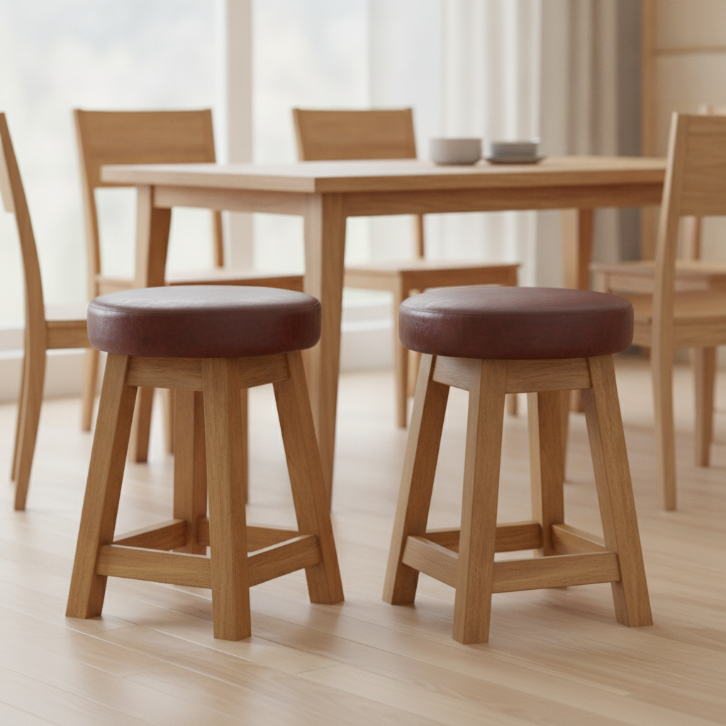 Rubber Wood Low Stools with Deep Padded Seat 475x335mm for Dining Spaces (Pack of 2)