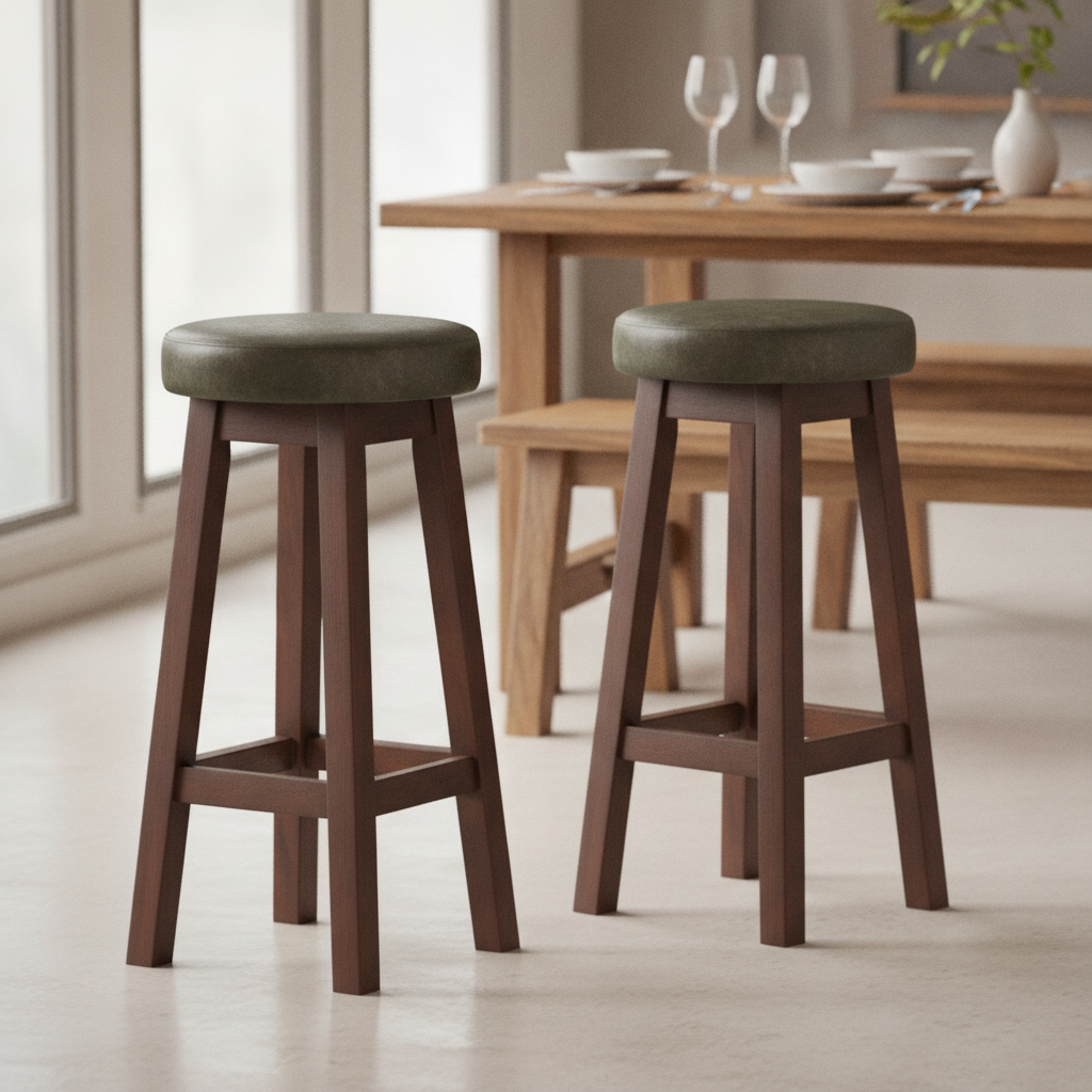 Rubber Wood High Stool with Bison Cedar Seat 760x335mm for Dining Spaces (Pack of 2)