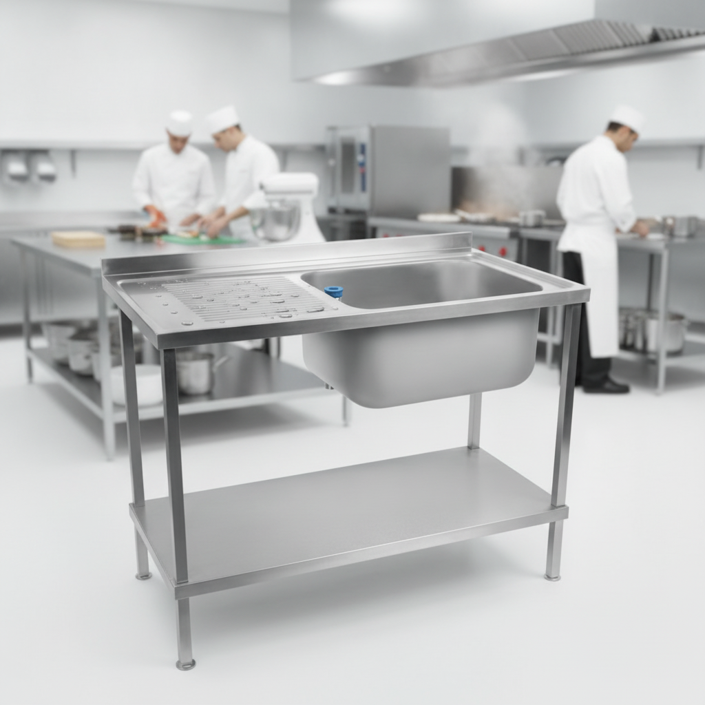 304 Stainless Steel Left Hand Drainer Sink 1500mm for Commercial Kitchens