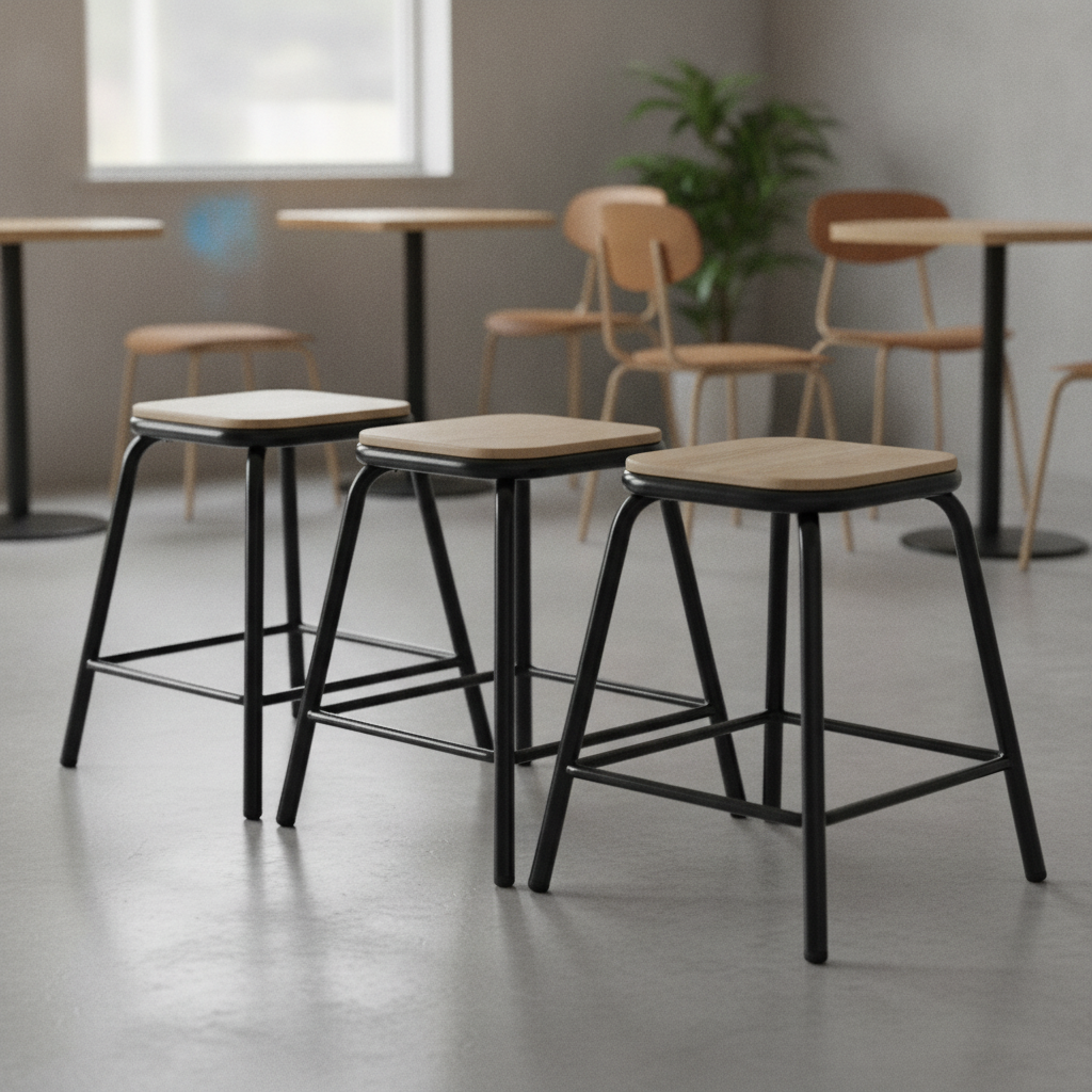 Galvanised Steel Low Stools 470x385mm for Bars & Cafés (Pack of 4)