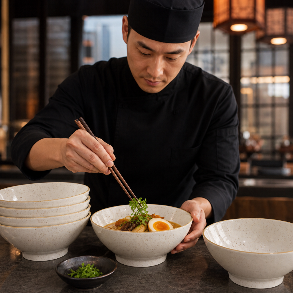 Noodle Bowls Vitrified Ceramic for Oriental Cuisine (Pack of 6)