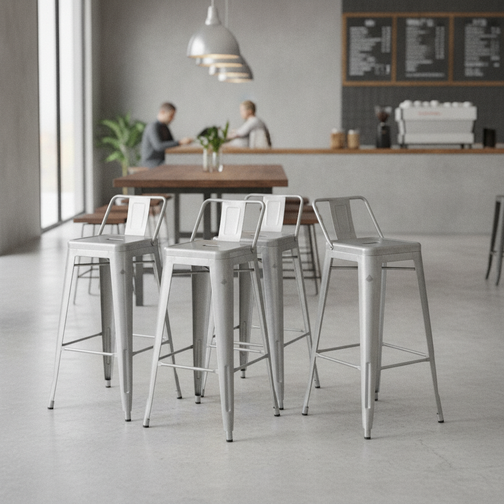 Galvanised Steel High Stools with Backrest 942x433mm for Cafés & Pubs (Pack of 4)