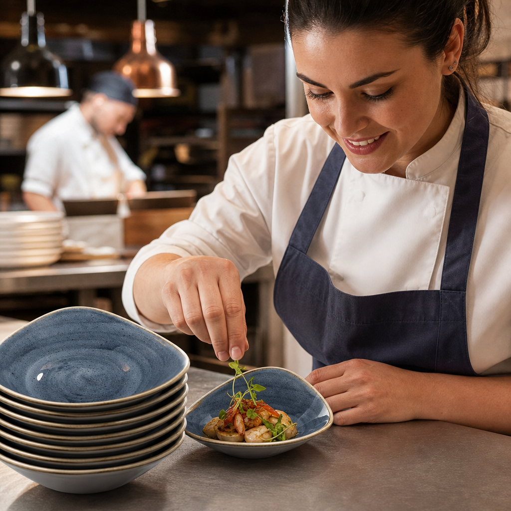 Triangular Bowls 153mm Blue Vitrified Ceramic for Restaurants & Cafés (Pack of 12)