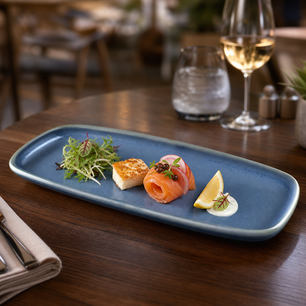 Oblong Plates 254x77mm Blue Vitrified Ceramic for Stylish Dining (Pack of 6)