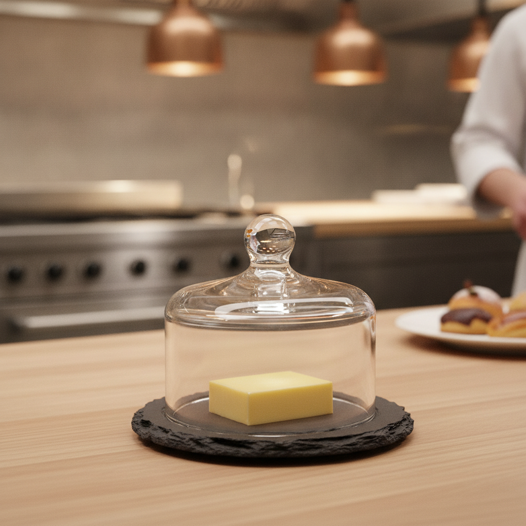 Slate Butter Dish with Glass Cloche 105mm for Stylish Serving