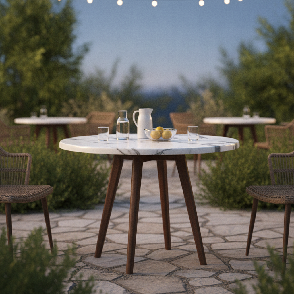 Wood Carrara Marble Round Table Top 900mm for Indoor & Outdoor Use