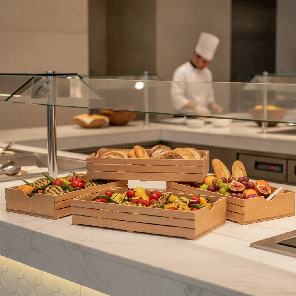 Solid Beech Wood Boxes 530x325mm for Buffet Displays (Pack of 4)