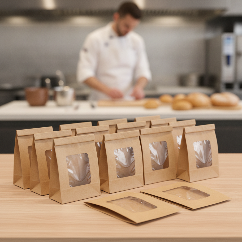 Compostable Kraft Sandwich Bags with PLA Window for Food Service (Pack of 1000)