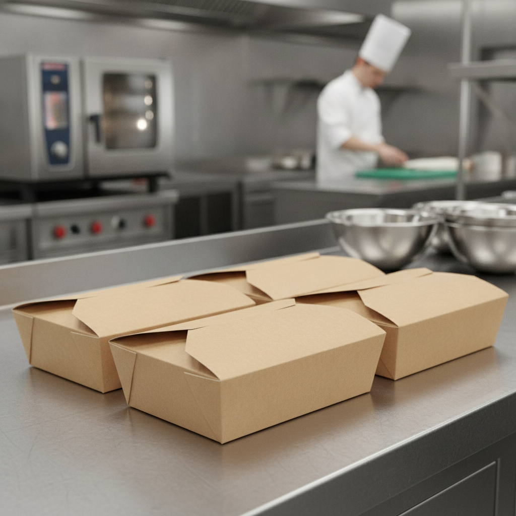 Paper Kraft Microwaveable Food Boxes 1950ml for Takeaway Service (Pack of 200)