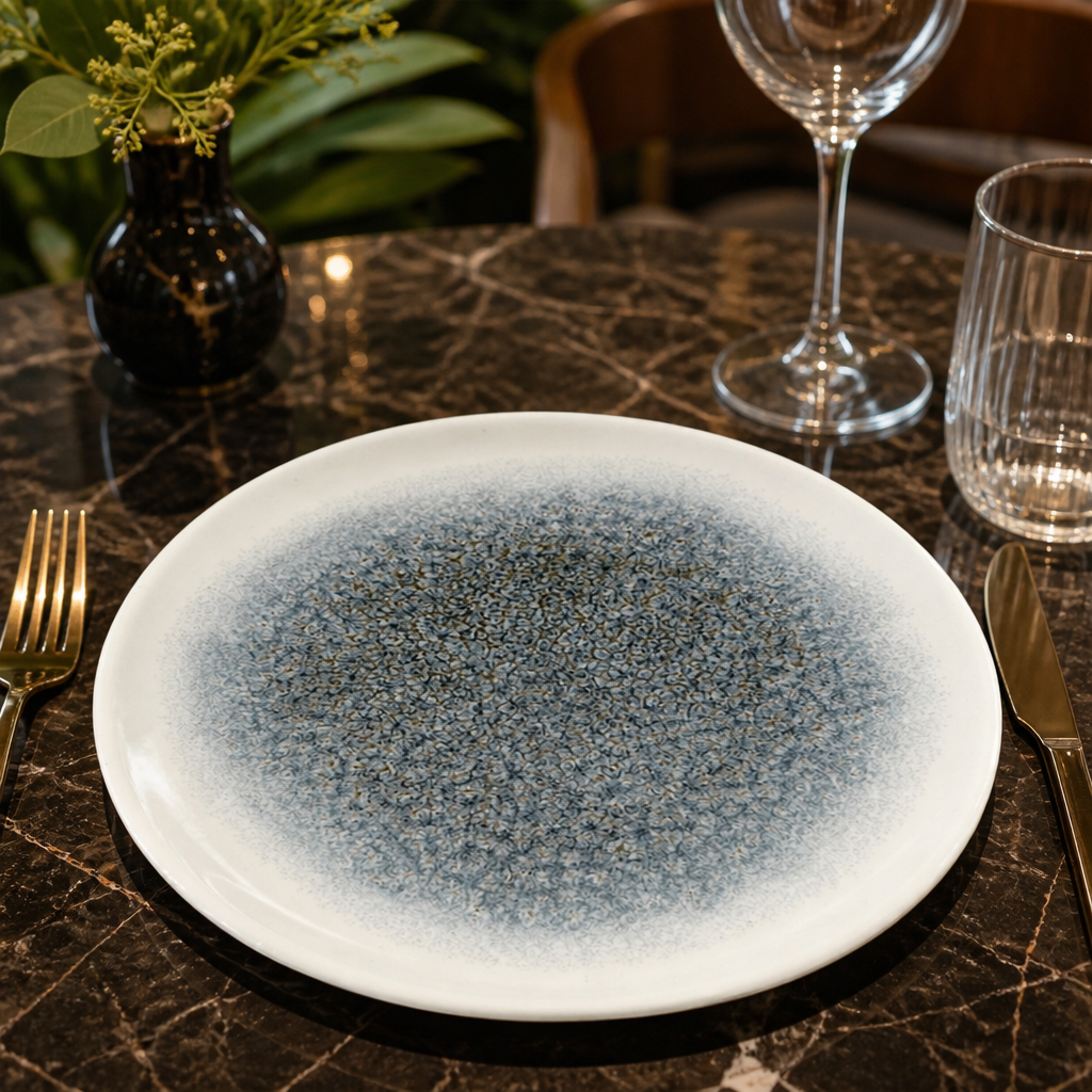 Round Trace Plates Blue Porcelain for Elegant Dining (Pack of 12)