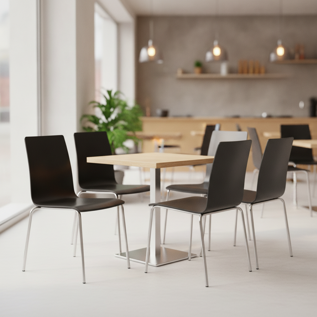 Beech Veneer Black Square Back Side Chairs for Cafés (Pack of 4)