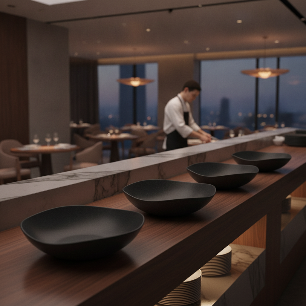 Melamine Granite Black Bowls 320mm for Buffet Tables (Pack of 4)