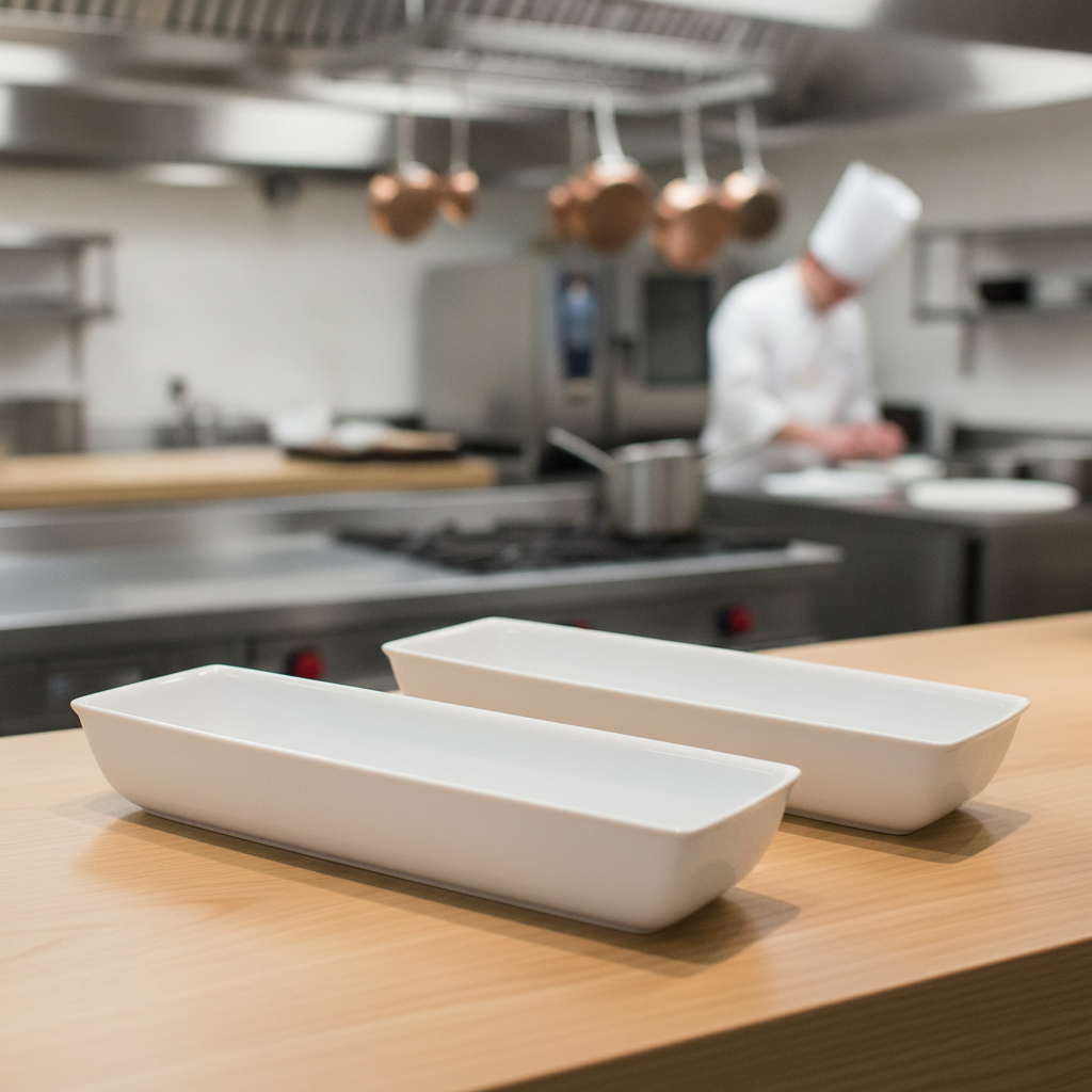 Porcelain Rectangular Serving Dishes 500x160mm for Catering (Pack of 2)