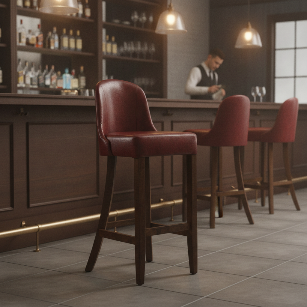Rubber Wood Bar Chair with Bison Bordeaux Upholstery 1030mm for Commercial Use