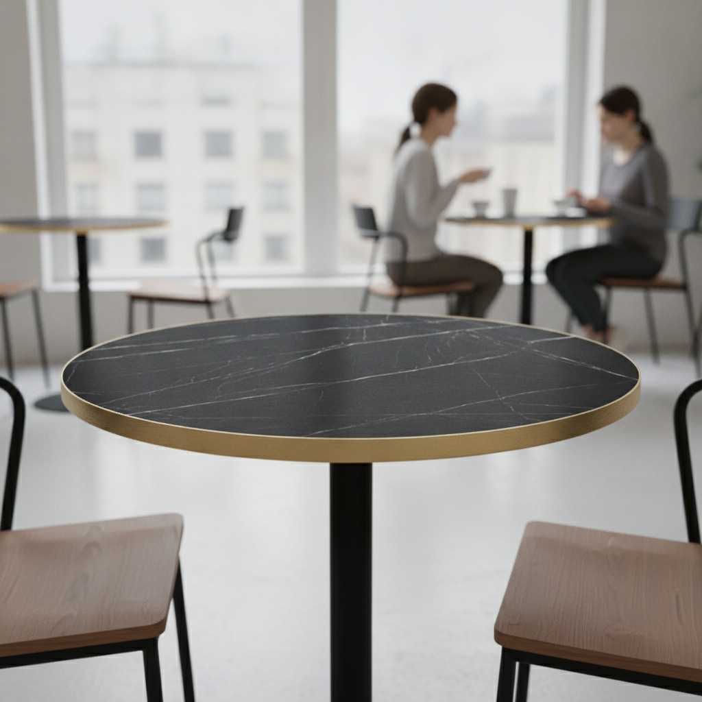 Laminate Round Table Top 600mm Black Marble for Indoor Use