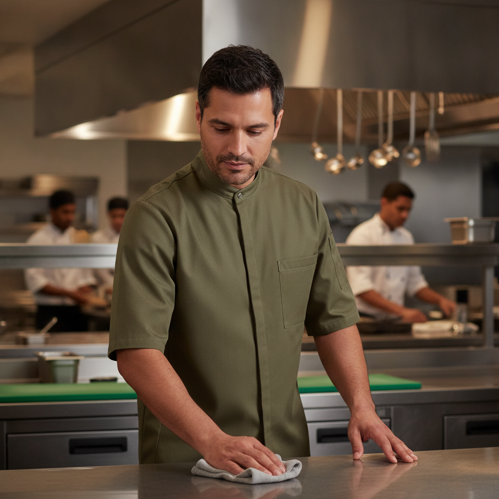 Cotton & Recycled Polyester Khaki Chef Jacket for Hot Environments