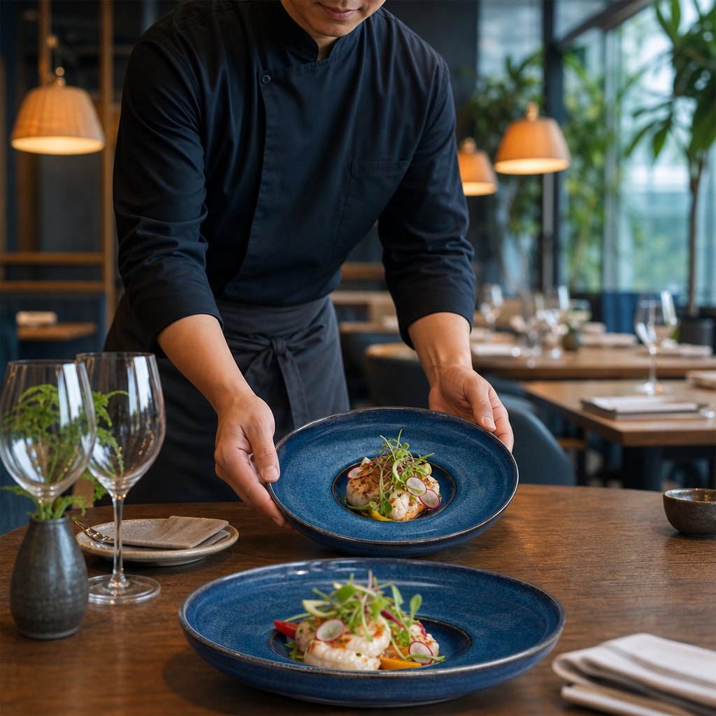 Wabi Sabi Rimmed Coupe Bowls Indigo 240mm for Elegant Dining