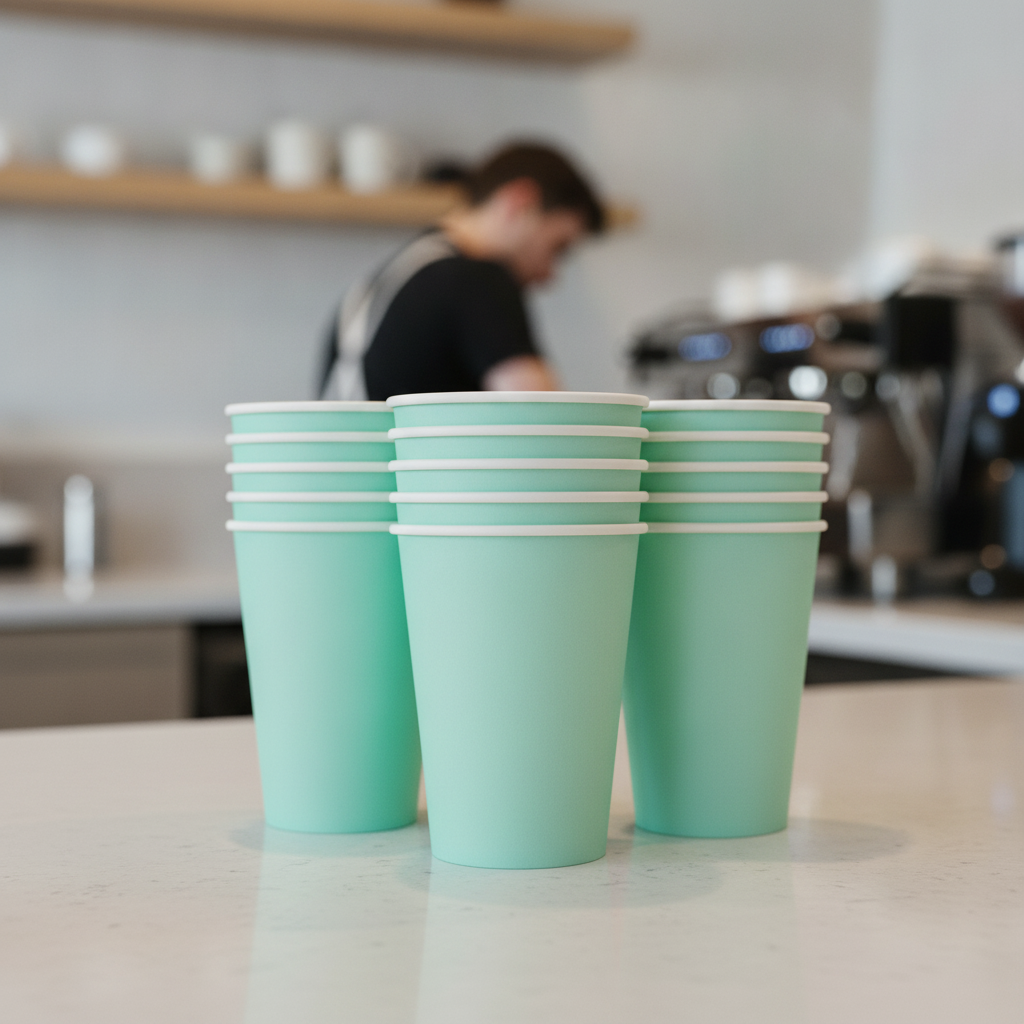 Cardboard Turquoise Takeaway Coffee Cups 340ml for Hot Drinks (Pack of 50)