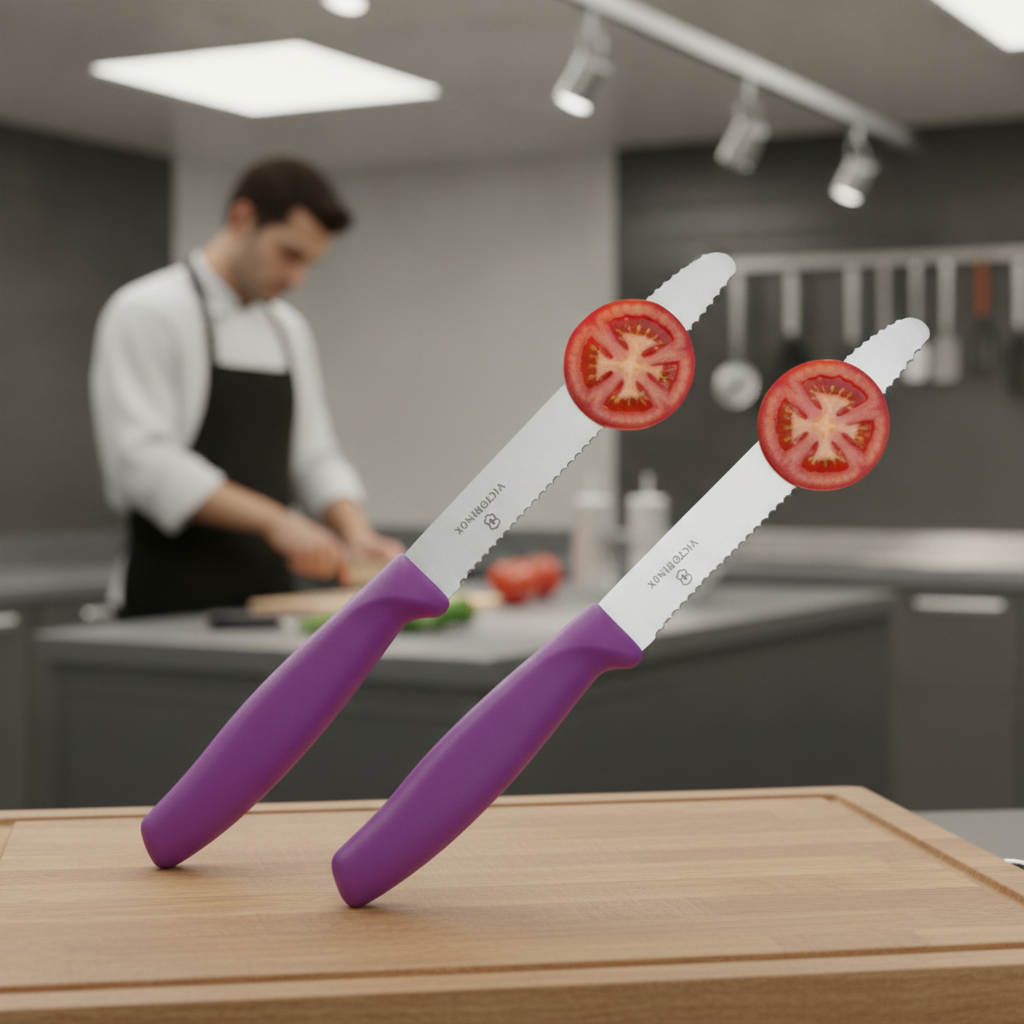 Stainless Steel Tomato Knife 11cm with Purple Handle for Catering (Pack of 2)