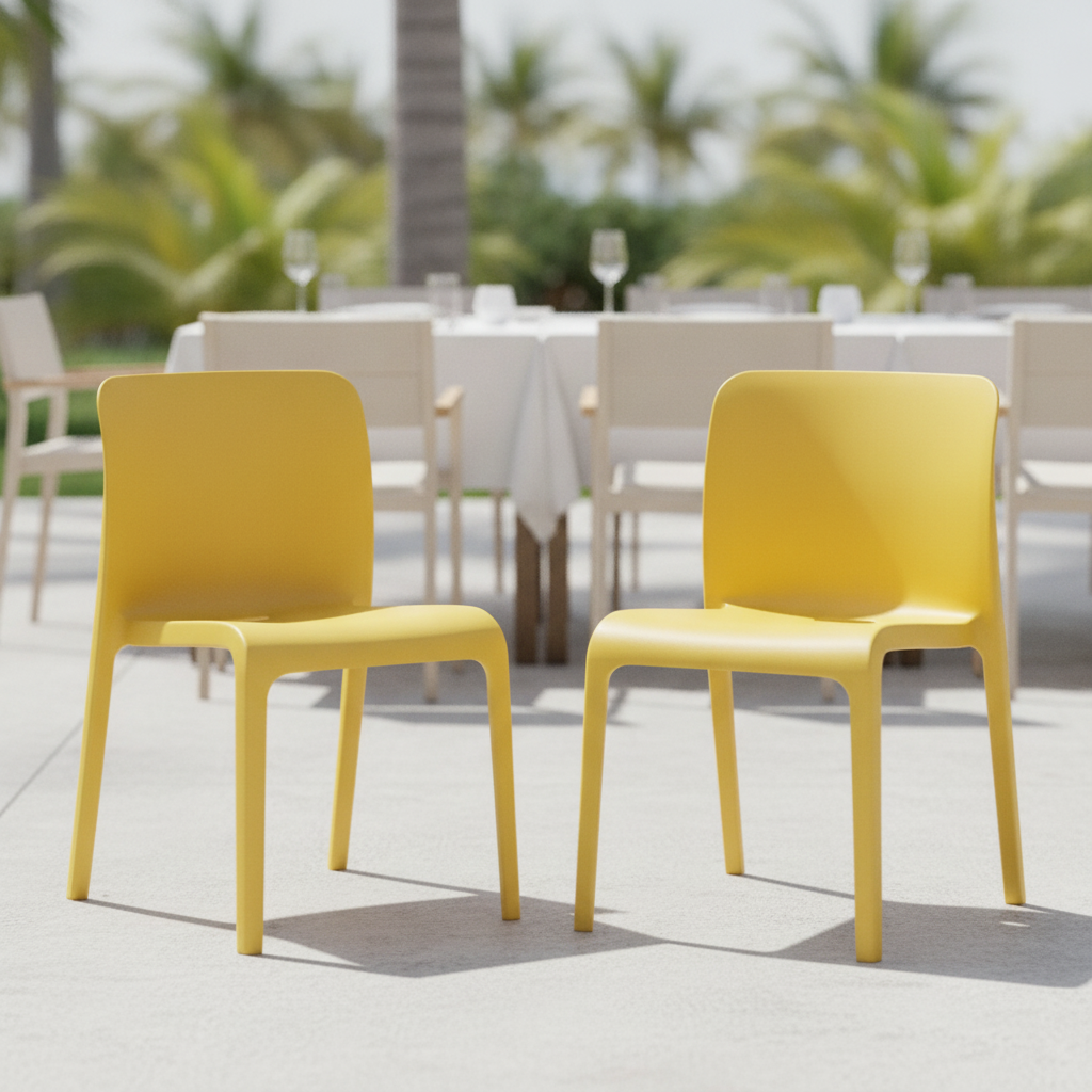 Polypropylene POP Chairs Yellow 780x480mm for Indoor & Outdoor Use (Pack of 2)