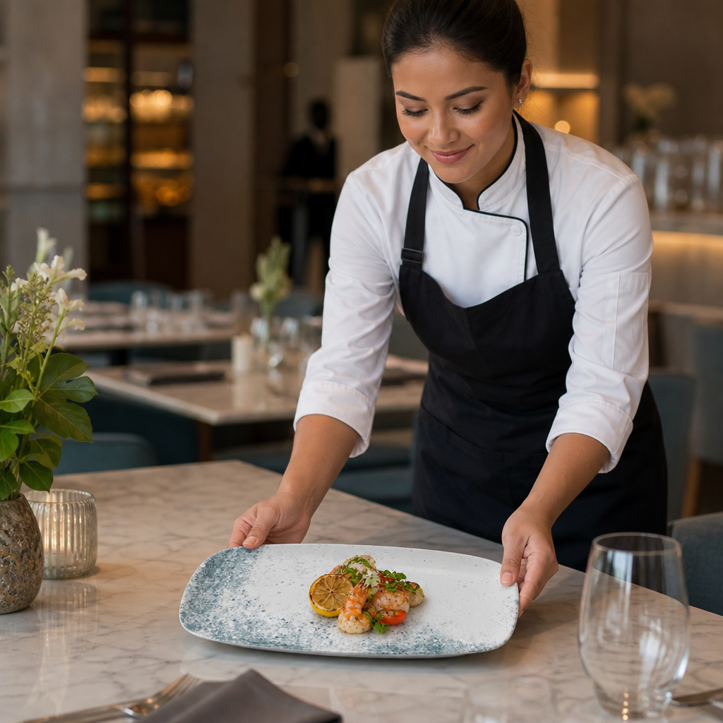 Oblong Plates Blue Vitrified Porcelain for Restaurants (Pack of 6)