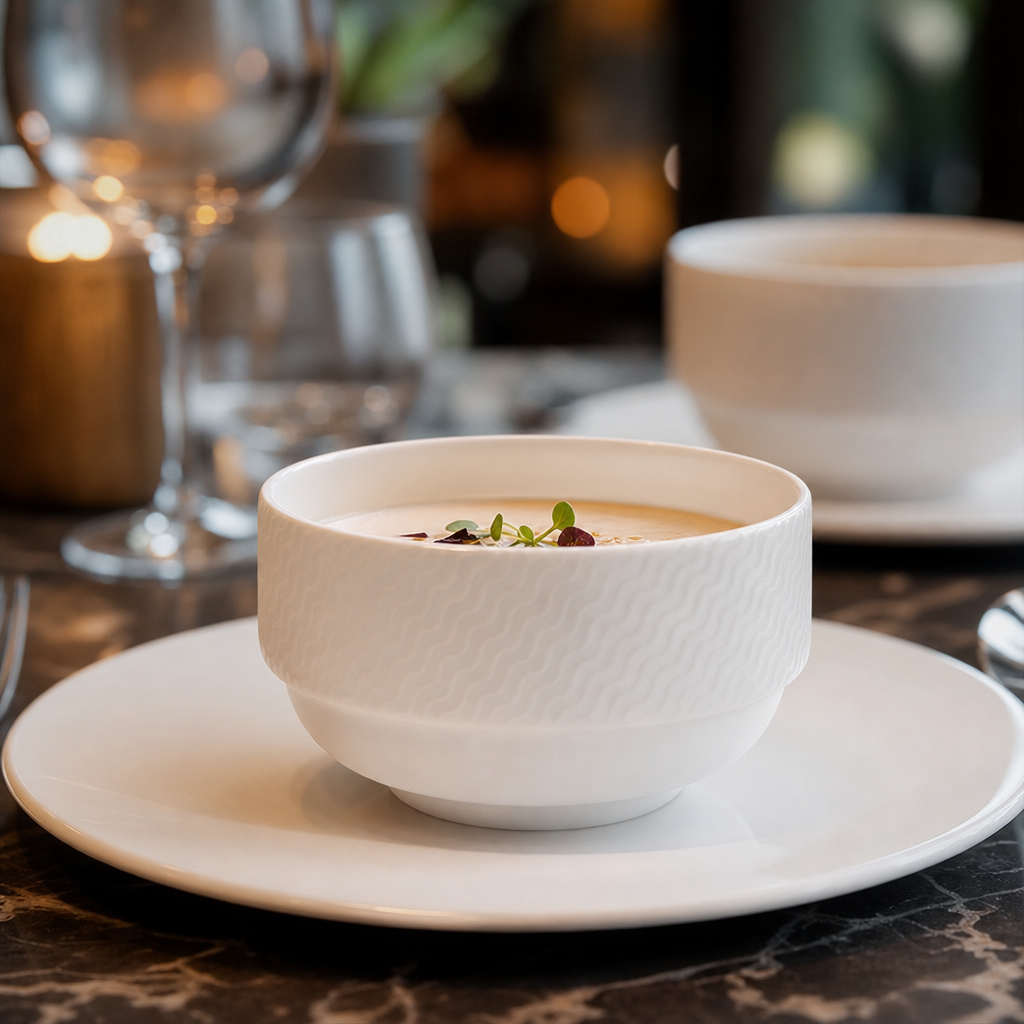Bone China Stacking Soup Cups 285ml for Upscale Dining - Pack of 12