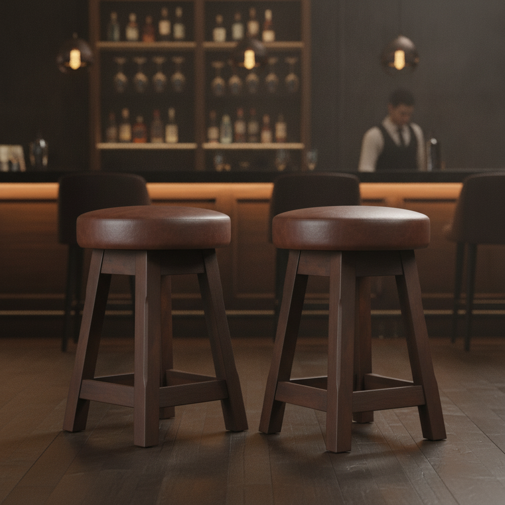 Rubber Wood Low Stools Dark Walnut 475x335mm for Bars & Pubs (Pack of 2)