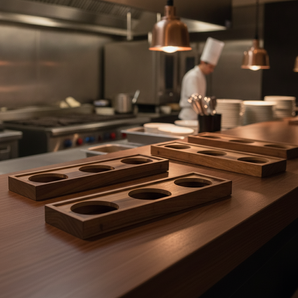 Natural Hardwood 3-Bowl Presentation Platform 445x130mm for Catering (Pack of 4)