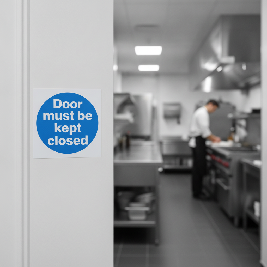 Vinyl Door Must Be Kept Closed Sign for Food Safety