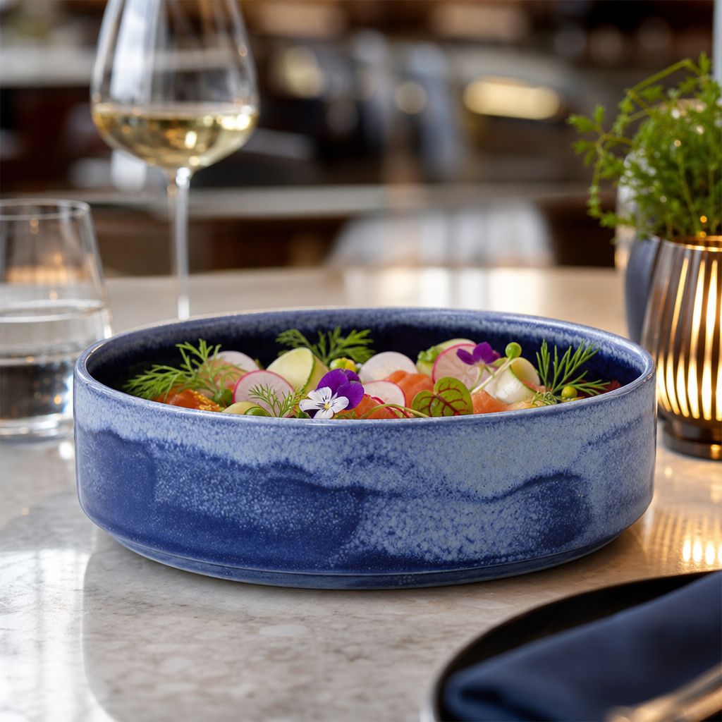 Round Stacking Trays Blue Vitrified Ceramic for Versatile Presentation (Pack of 12)