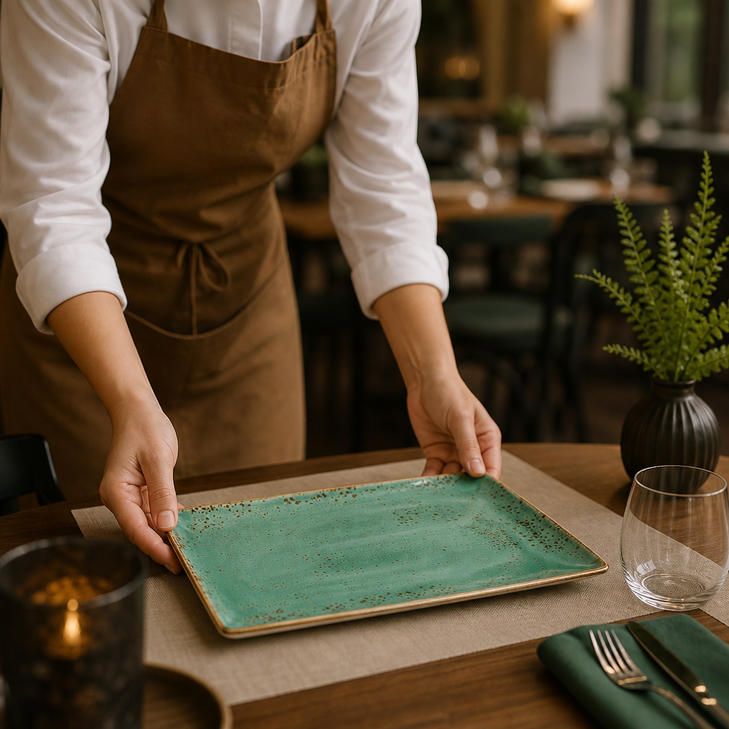 Alumina Rectangle Plates Aqua Vitrified Ceramic for Casual Dining (Pack of 6)