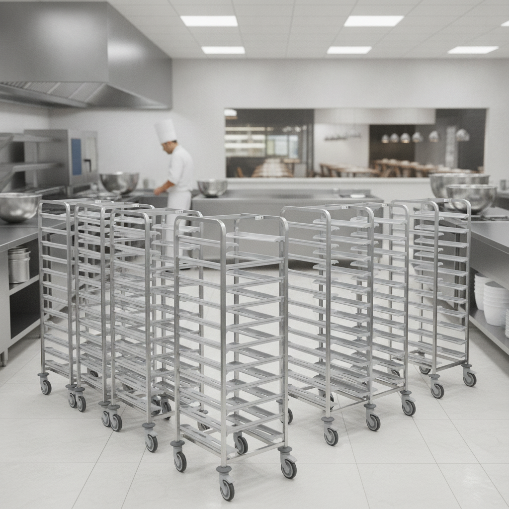 Stainless Steel Cafeteria Tray Trolley for Commercial Use (Pack of 12)