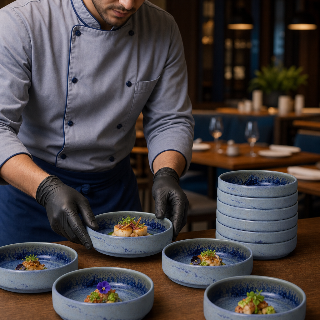 Round Stacking Trays Blue Vitrified Ceramic for Versatile Dining (Pack of 12)