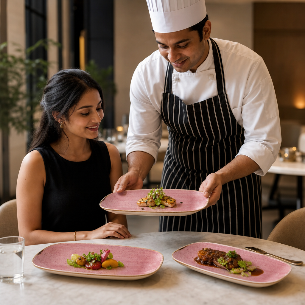 Oblong Plates Pink Vitrified Ceramic for Hospitality (Pack of 6)
