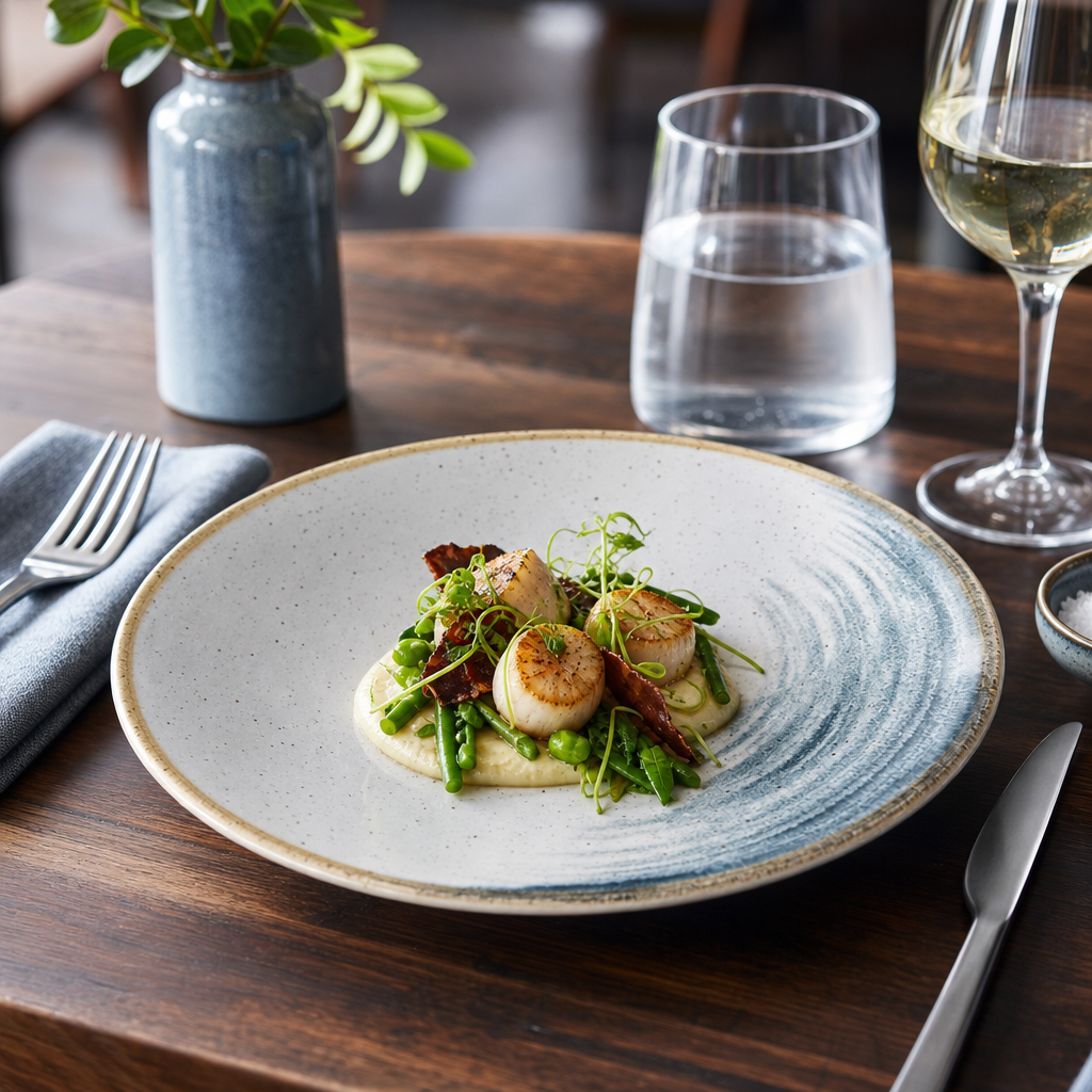Coupe Plates Blue White Vitrified Ceramic for Dining (Pack of 12)