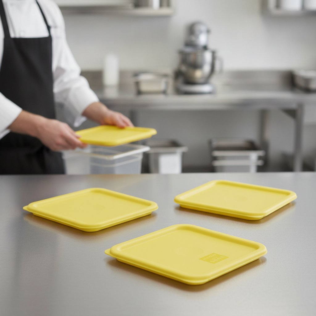 Polyethylene Square Food Storage Container Lid Yellow for Food Prep