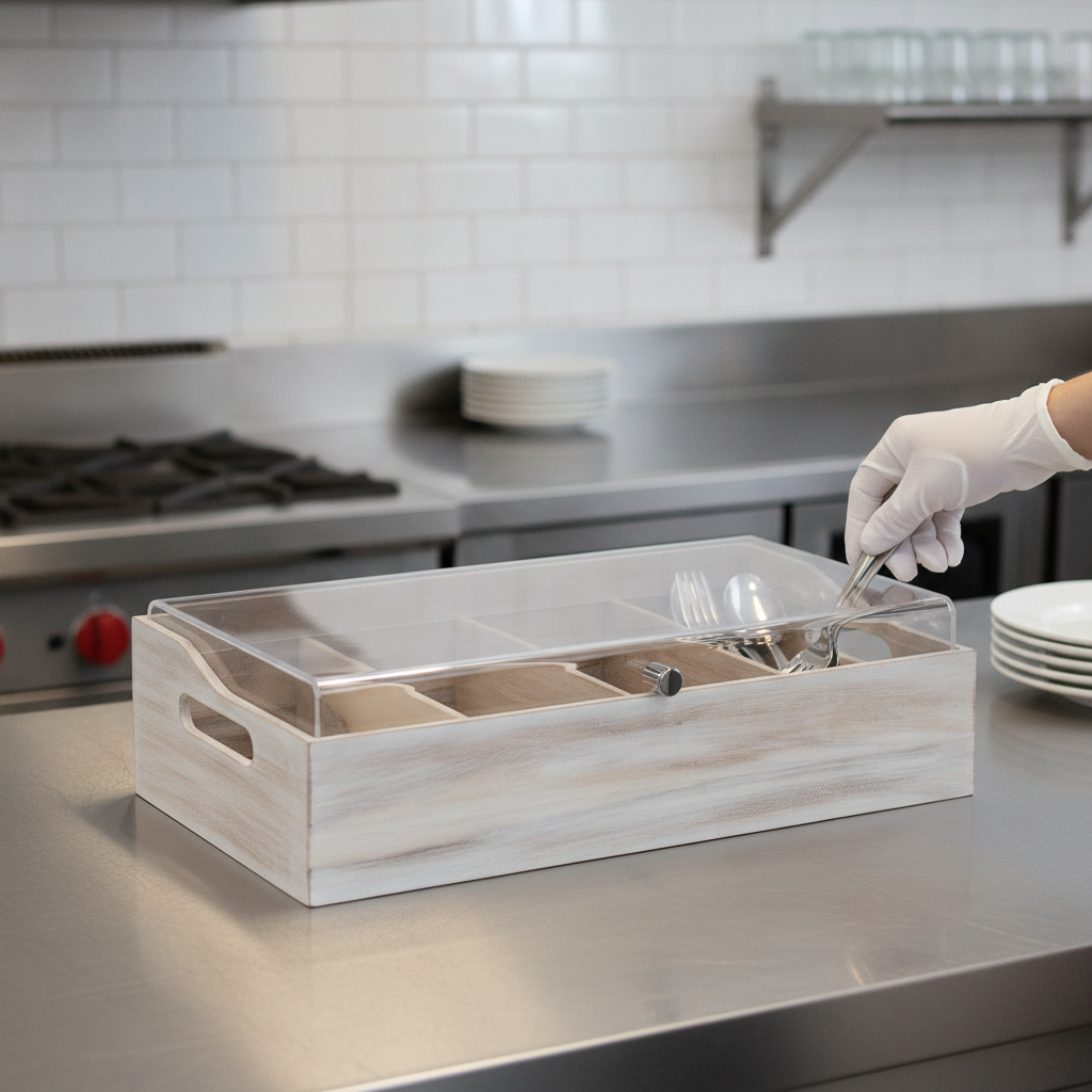 Wooden Cutlery Tray with Cover 280x130mm for Organizing Utensils