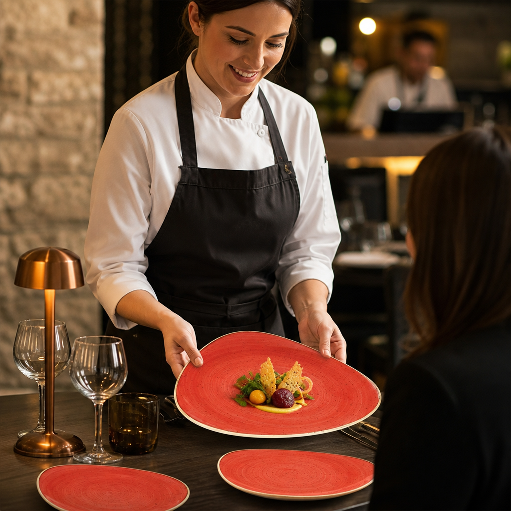 Triangular Plates 265mm Red Vitrified Ceramic for Dining (Pack of 12)