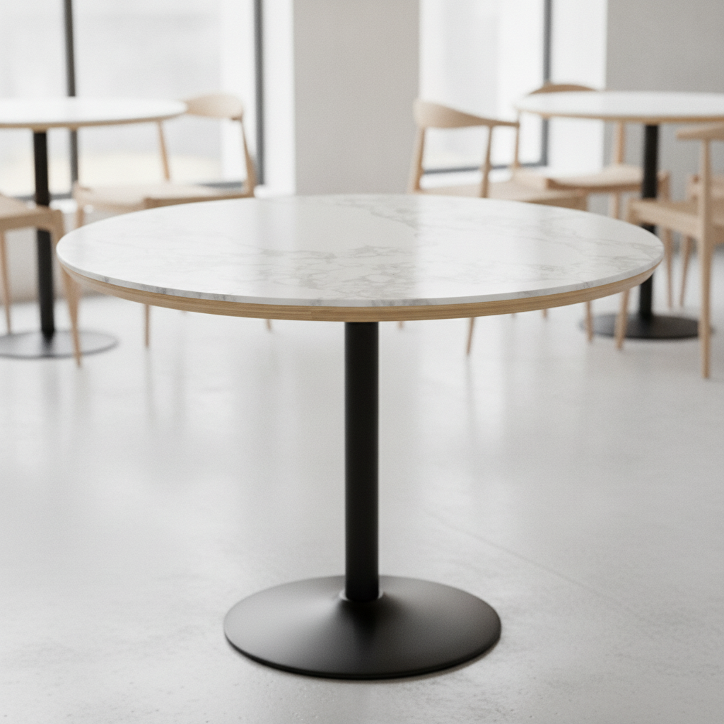 Wood Round Marble Effect Tabletop 600mm for Dining Areas