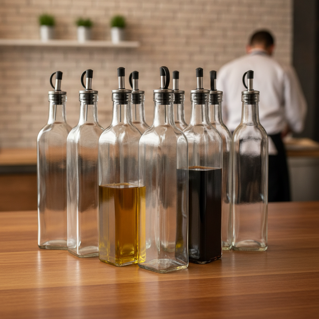 Clear Glass Olive Oil and Vinegar Bottle 500ml for Tabletops (Pack of 6)