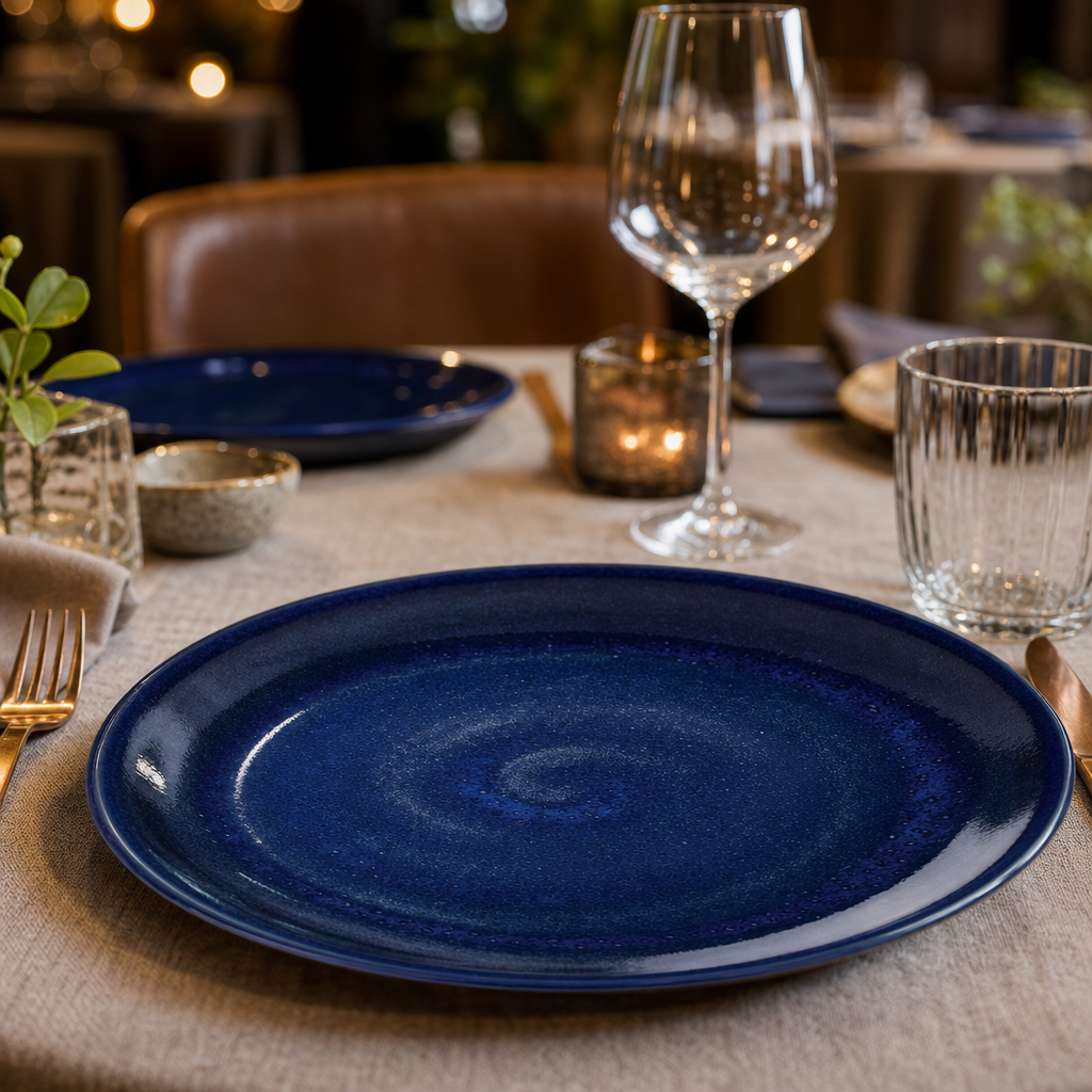 Coupe Plates Deep Blue Porcelain for Eclectic Dining (Pack of 12)