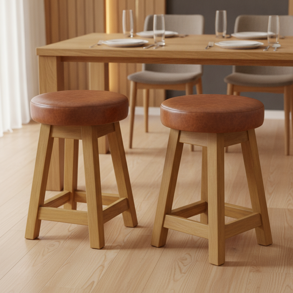 Rubber Wood Low Stools with Deep Padded Seat 475x335mm for Dining Spaces (Pack of 2)