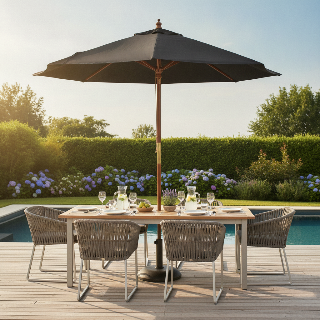 Wood & Polyester Round Parasol 2.5m for Outdoor Spaces