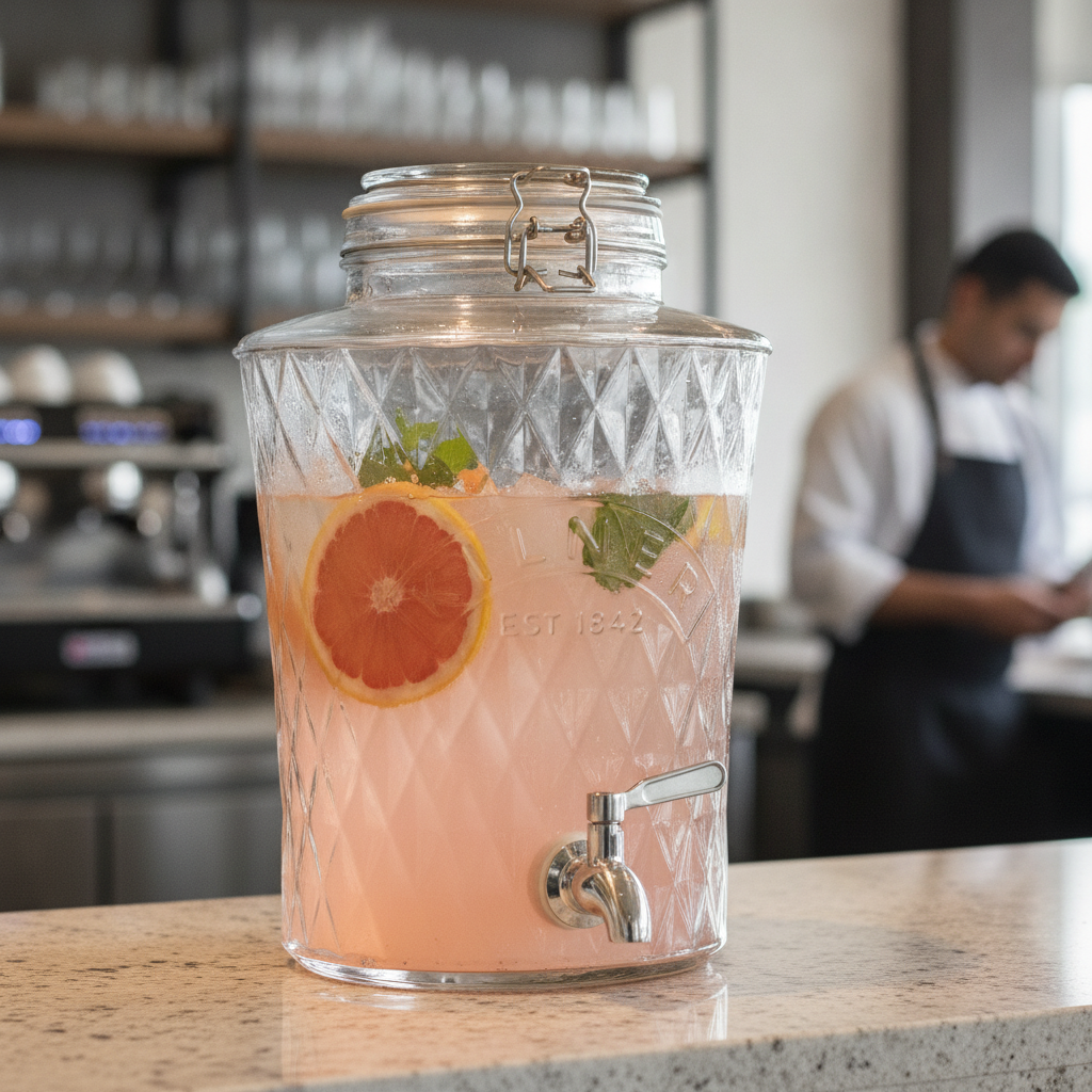 Glass Drink Dispenser 5L for Cocktails and Soft Drinks