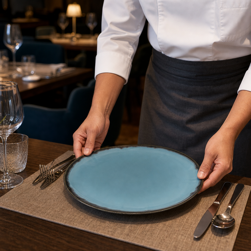 Coupe Plates 324mm Blue Vitrified Porcelain for Dining (Pack of 6)