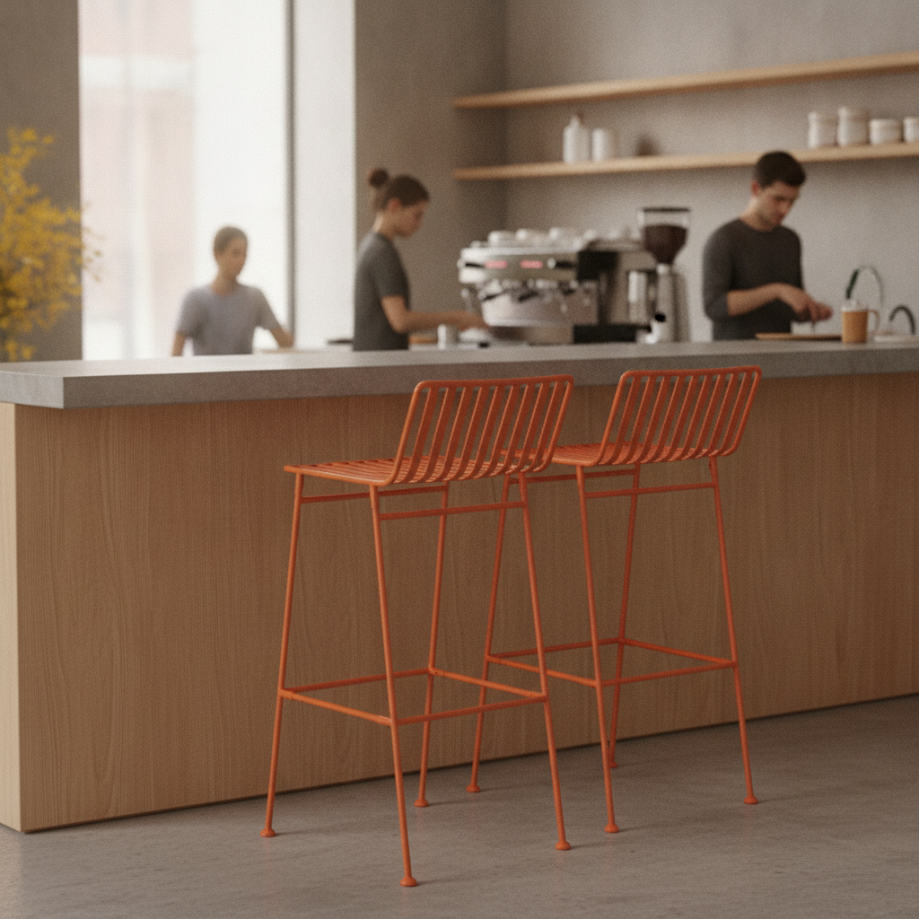 Powder Coated Steel Slatted Bar Stools 425mm for Restaurants & Cafés (Pack of 2)